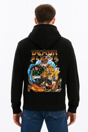 Aethel Moda' Demon Slayer Unisex Hoodie, Black, Anime Theme, Zip-Up Style