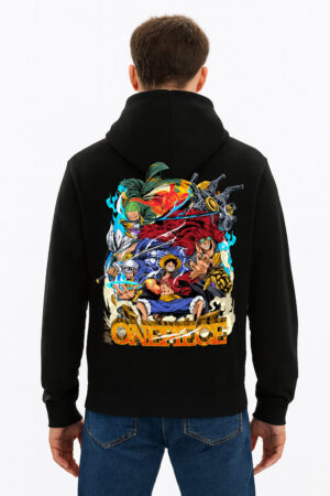 Aethel Moda’ One Piece Unisex Hoodie, Black, Anime Theme, Zipper Hoodie